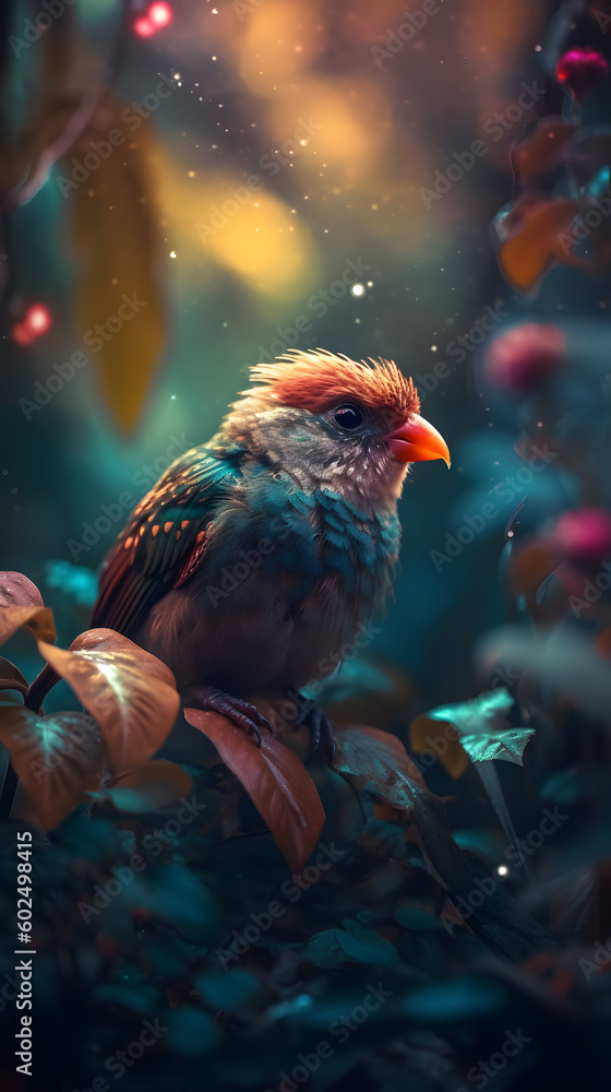 Fototapeta premium Exotic colourful animals in magical exotic tropical garden