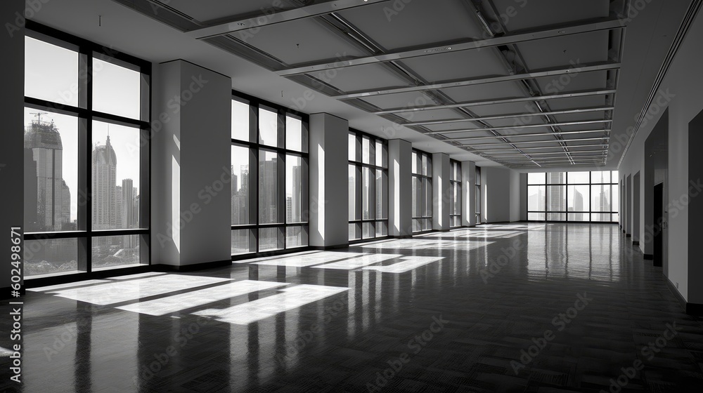 Naklejka premium Empty office open space. Generative AI