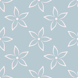 Delicate seamless pattern with flowers. Vector illustration. Plant buds with curved petals. Floral blue background.