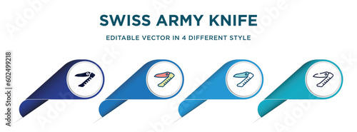 swiss army knife icon in 4 different styles such as filled, color, glyph, colorful, lineal color. set of vector for web, mobile, ui