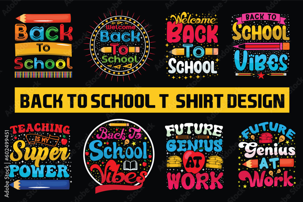Back to school t-shirt design bundle, 100 days of school, first day, 100-day typography t-shirt, kids t-shirt