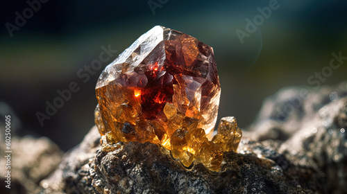Bytownite rare mineral. Raw uncut gemstone. Macro photography. Generative AI