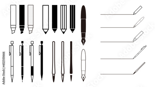 Paint and writing tools collection, vector art set