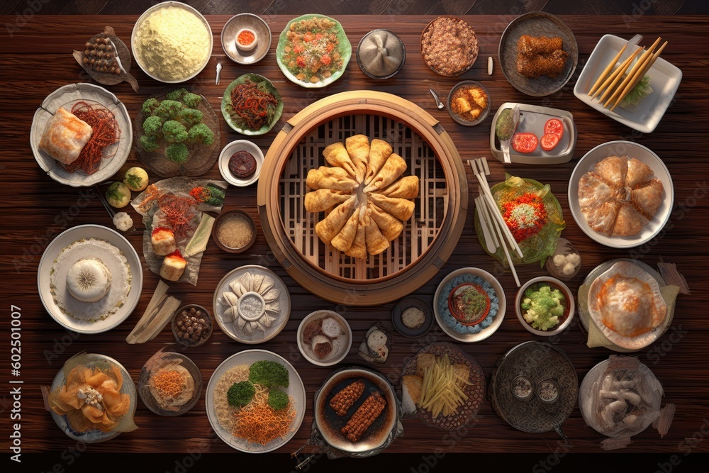 Fototapeta premium Chinese Dim Sum Meal Background Image
