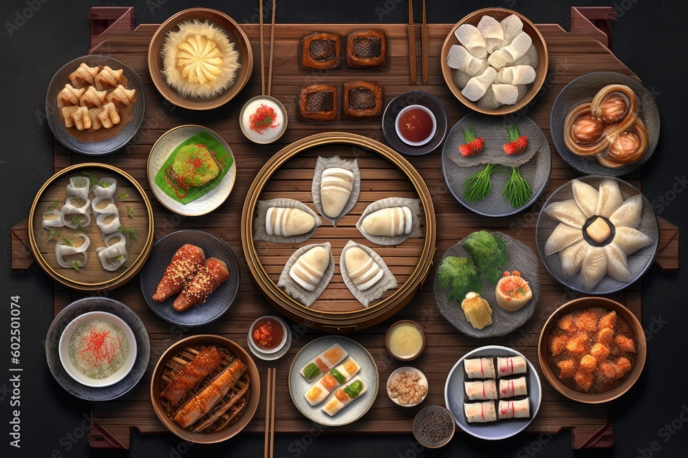 Fototapeta premium Chinese Dim Sum Meal Background Image