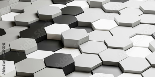 a geometric abstract art sculpture made of black and white cubes 3d render illustration