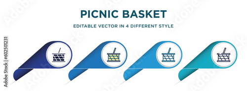 picnic basket icon in 4 different styles such as filled, color, glyph, colorful, lineal color. set of vector for web, mobile, ui