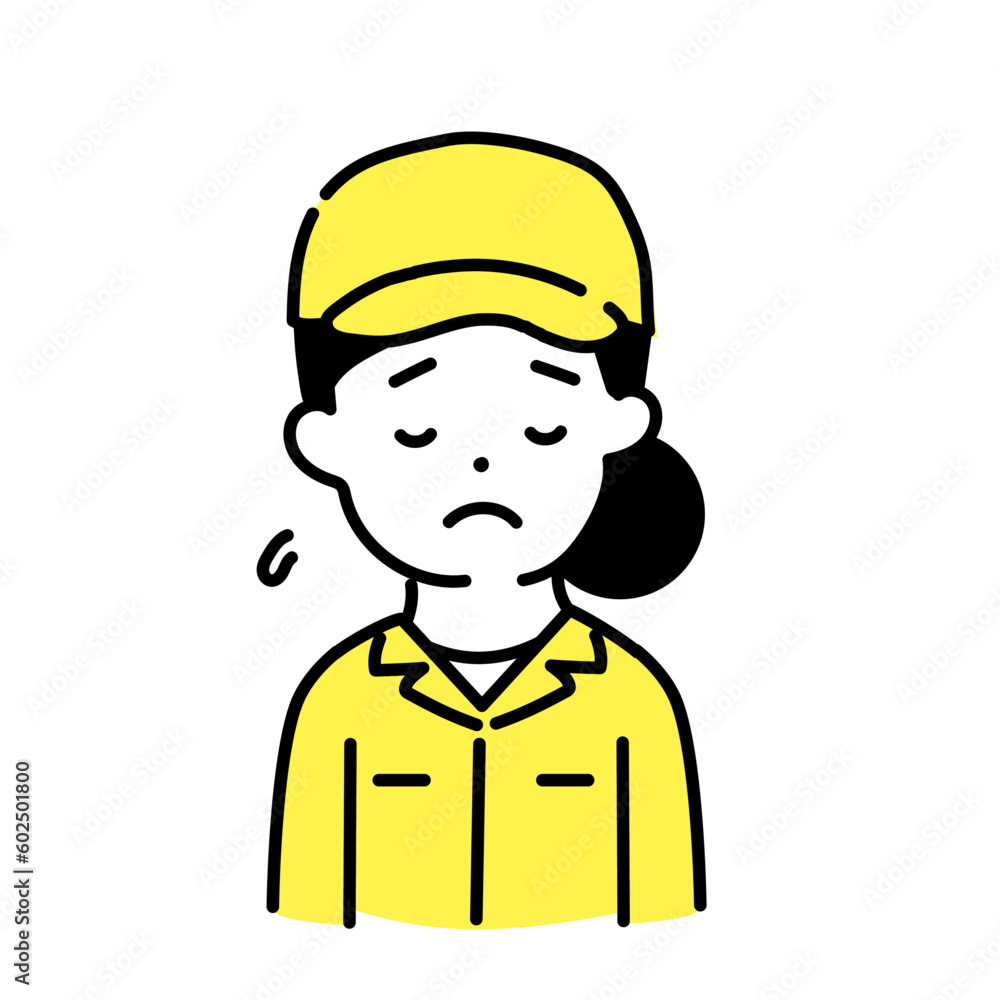 かわいい人物のイラストシリーズ _ 作業員の女性 _ 俯く