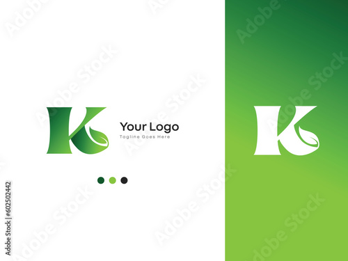 Letter k logo features leaf symbol perfect for organic food companies or herbal medicine companies
