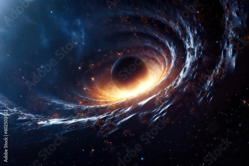 Schwarzes Loch, das einen Planeten einer Galaxie verschlingt, KI-generierter Inhalt