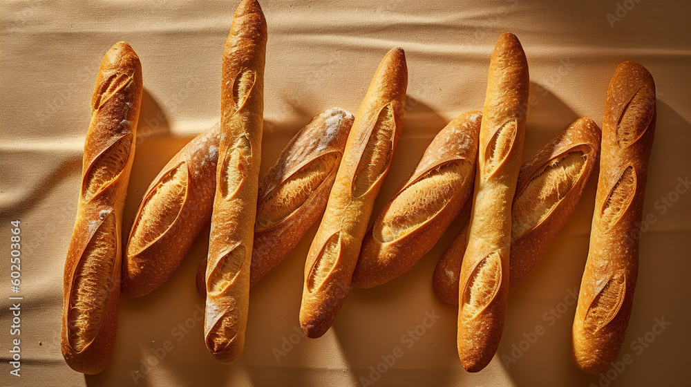 Baguettes on a beige background. Generative Ai Baguettes on a beige background. Generative Ai