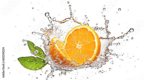 AI generative. Orange fruits and splashing water © Olena Rudo