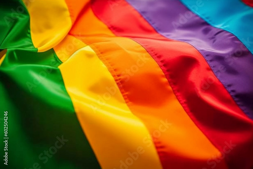 Colorful LGBT flag blows in the breez. photo