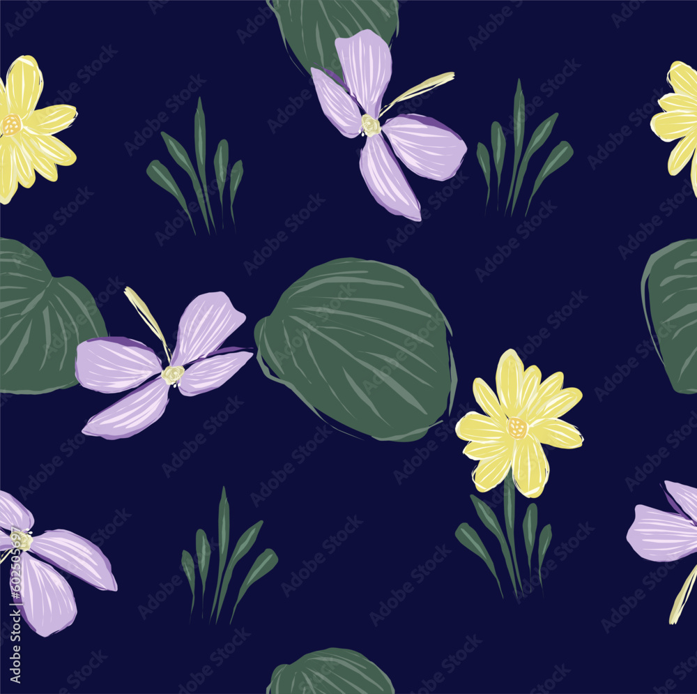 Obraz premium seamless background with flowers and leaves for fabric or wallpaper