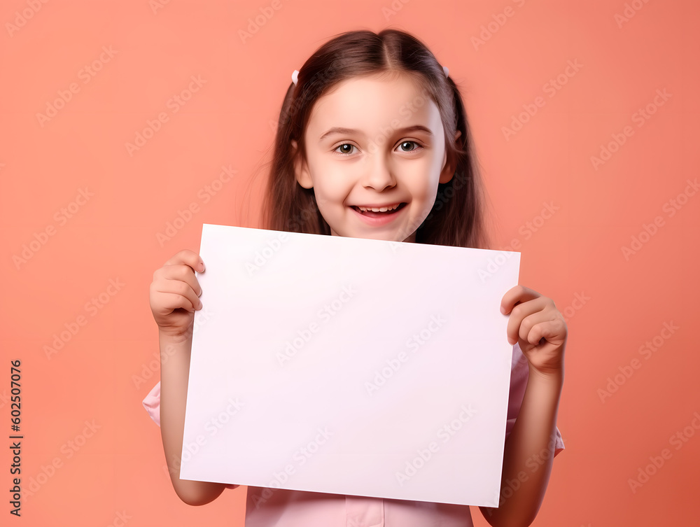 a fictional person, holding a blank board on isolated color background, generated with AI a fictional person, holding a blank board on isolated color background, generated with AI