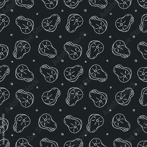 Seamless steak pattern. Drawn meat background