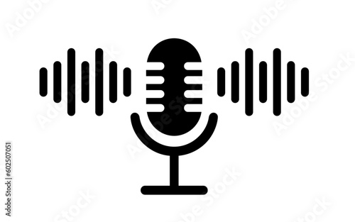 Microphone icon. Black glyph on white background. Best for print, business cards, mobile apps, social media and web design.