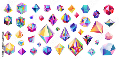 Colorful gemstone crystals collections. Various shape and size. Vector set