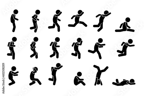 18 stick figure set, pictogram, sticman. stik figure running