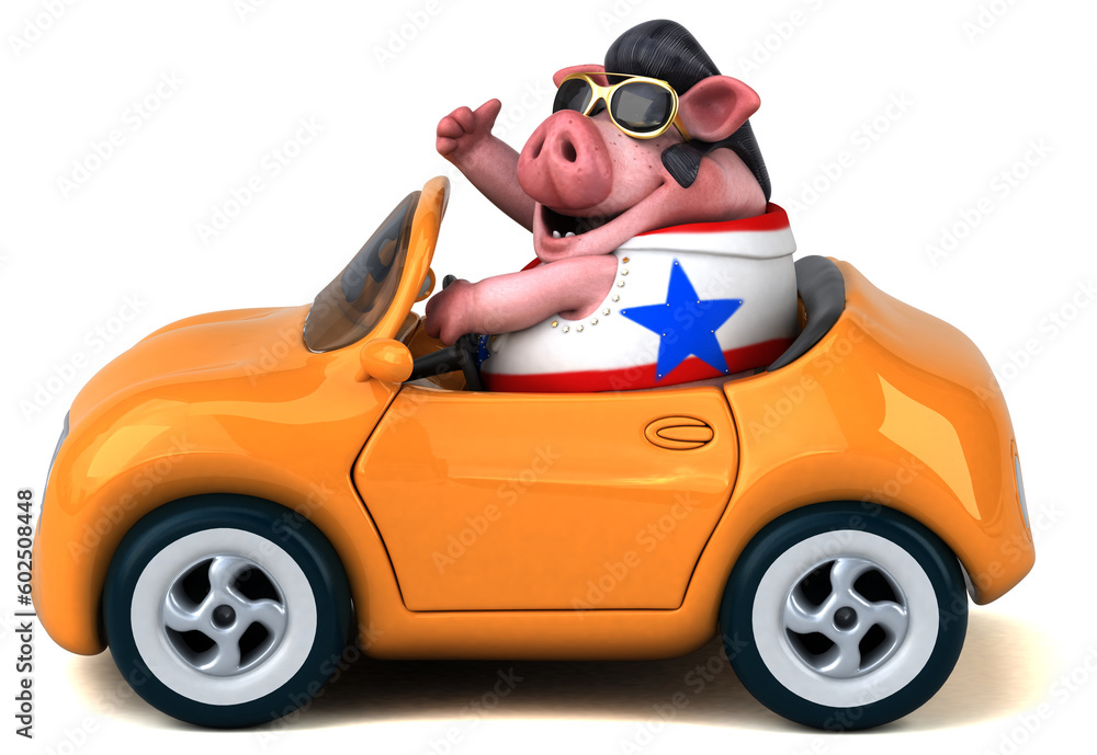Fun 3D cartoon illustration of a pig rocker Fun 3D cartoon illustration of a pig rocker