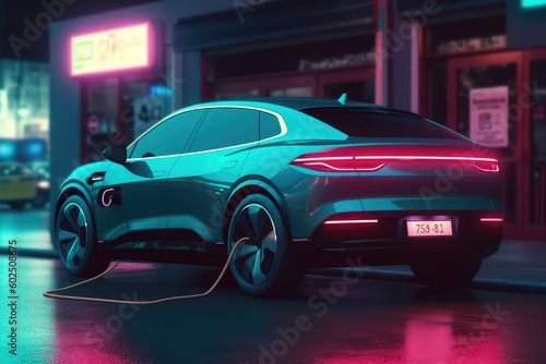electric car charging station, in the style of photorealistic rendering, generative AI © Kien