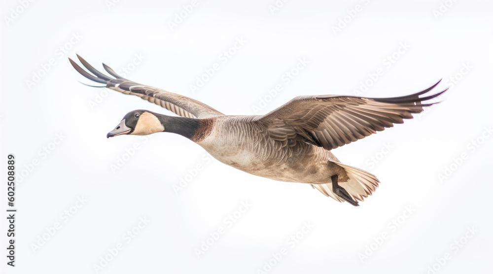 A flying goose isolated on a white background A flying goose isolated on a white background