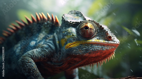 Close-up photo of a chameleon. Generative AI © Joko
