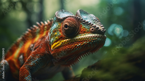 Close-up photo of a chameleon. Generative AI