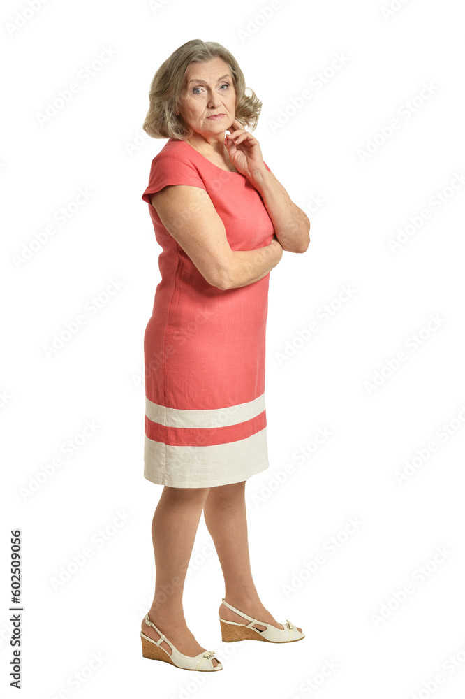 Fototapeta premium serious senior woman posing, isolated on white