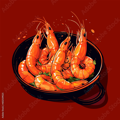 Gambas a la plancha, spanish quintessential tapas dish hand drawn illustration