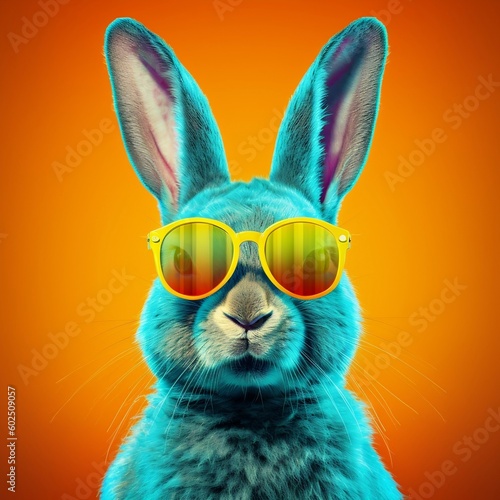 Cool Bunny with Sunglasses on Colorful Background. Generative AI
