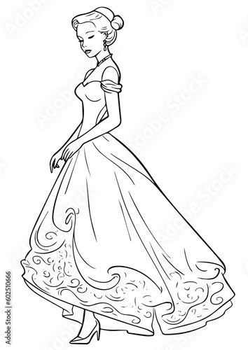 Princess coloring page black and white 