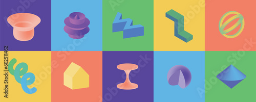 Set of random decorative 3D objects.