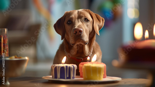 dog with a cake happy birthday sweet balloon