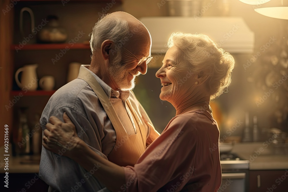 Senior couples take care of each other together time in their living room, Generative AI Senior couples take care of each other together time in their living room, Generative AI