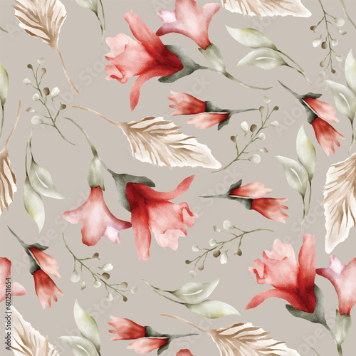 vintage floral seamless pattern with bohemian flower and leaves