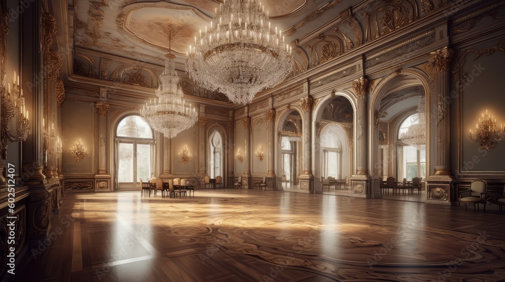 Luxurious classical ballroom. Luxurious interior. Generative AI - obrazy, fototapety, plakaty 