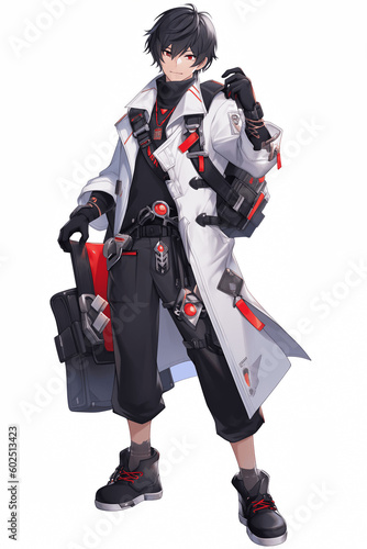 衛生兵の男性キャラクターの全身イラスト(AI generated image)