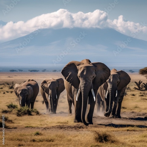 Elephants at Amboseli National Park, Kenya. Generative AI