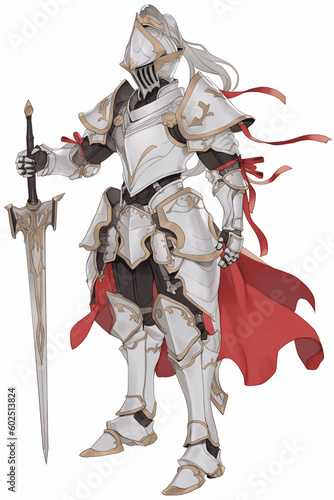 聖騎士(パラディン)の男性キャラクターの全身イラスト(AI generated image)