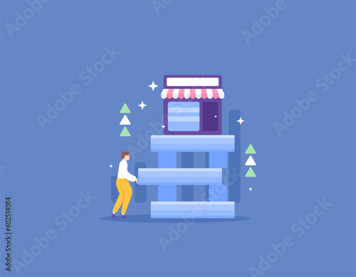 Build a business foundation so that it can be successful and not go bankrupt. Strengthening the value and knowledge of business. a businessman and effort. illustration concept design. vector elements