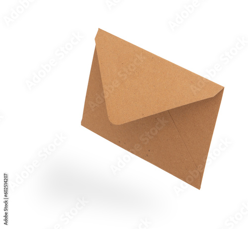 Recycled craft paper envelope isolated levitation mockup