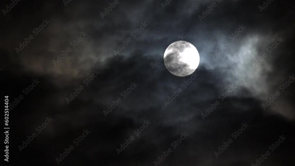 Full Moon Rises in Clouds on Crepuscular Sky, Dusk Light View, Evening Astrology, Timelapse Full Moon Rises in Clouds on Crepuscular Sky, Dusk Light View, Evening Astrology, Timelapse