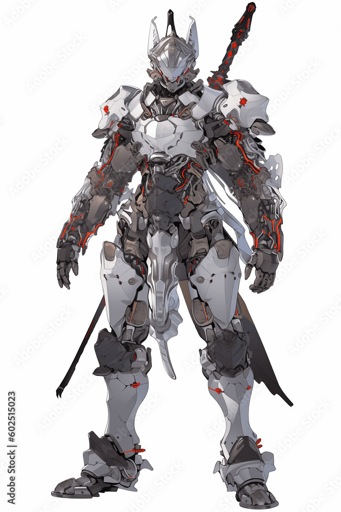機械騎士の男性キャラクターの全身イラスト(AI generated image)