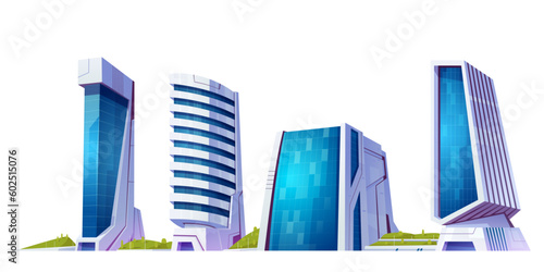 Future city street building vector illustration. Cityscape architecture view cartoon skyscraper isolated on white background. Urban business estate buildings construction icon design in dubai downtown