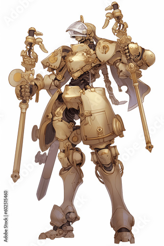 機械騎士の男性キャラクターの全身イラスト(AI generated image)