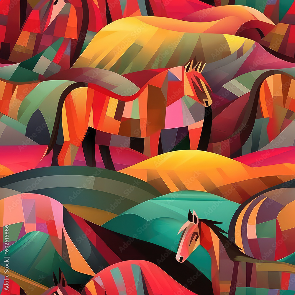 Horses fantasy cubism