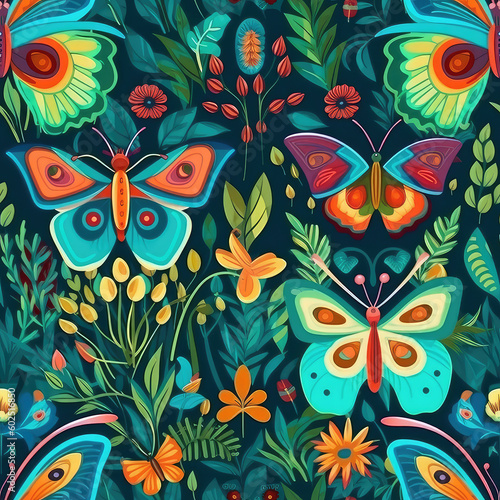 Butterflies seamless repeat pattern - fantasy colorful cubism, abstract art, trippy psychedelic [Generative AI]