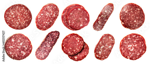 Fotografie, Obraz set of isolated illustrations of salami slices