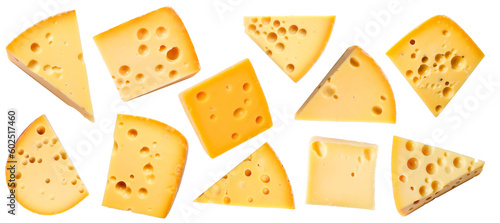 set of isolated illustrations of cheese parts. Created with Generative AI